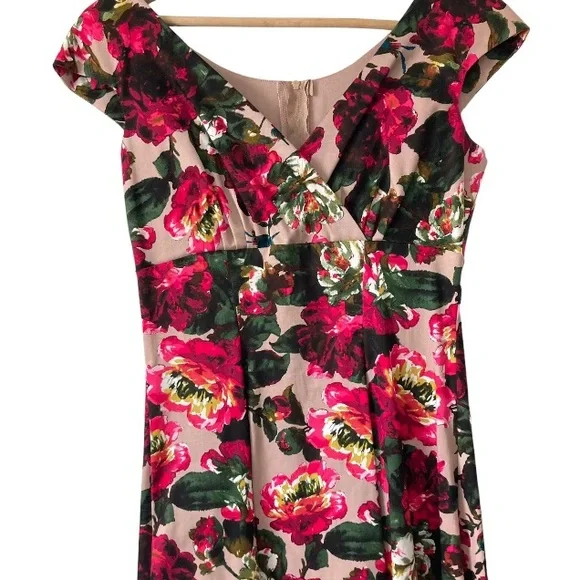 Retrospec'd Australian Vintage 50s Pin Up Red Green Floral Dress UK 8 Wedding - Picture 2 of 10